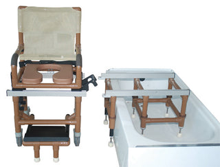 MJM 7057WT Dual Commode Shower/Transfer PVC Chair Deluxe/Wood-Tone