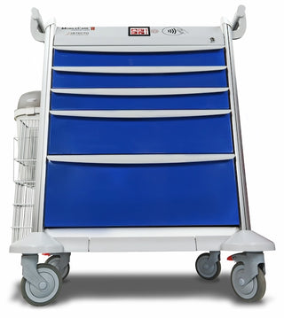 Detecto Mobile Care Series Medical Cart, 16.5 in., Electronic, Blue, 5 Drawer