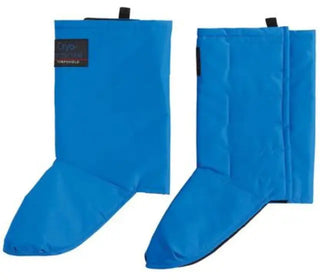 Pair of blue Heathrow Scientific CPGR Cryo-Gaiters™ on a white background