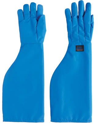 Pair of blue Heathrow Scientific Cryo-Gloves® with a brand label on a white background