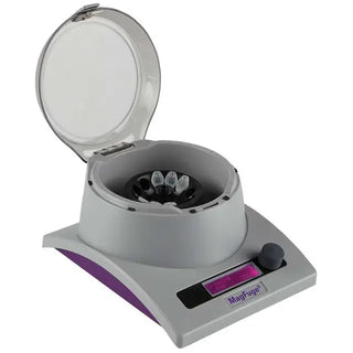 Heathrow Scientific Multi-Function High-Speed Centrifuge Bundle - MagFuge® MFC with open lid on a white background