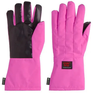 Pair of pink Heathrow Scientific Tempshield Waterproof Cryo-Grip® Gloves with black accents on a white background