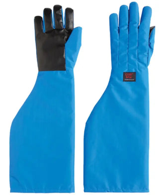 Pair of blue Heathrow Scientific Tempshield Waterproof Cryo-Grip® Gloves with black accents on a white background