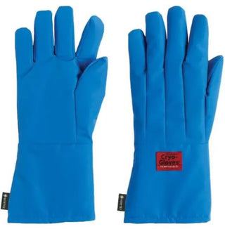 Pair of blue Heathrow Scientific Waterproof Cryo-Gloves® with Cryo-Gloves logo on a white background