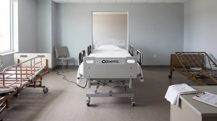 preparing an expandable bariatric hospital bed with clear working access on both sides in a long-term care room