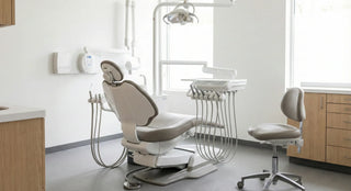 Modern dental operatory with dental chair and delivery unit setup for workflow-based selection