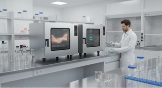 Comparison infographic of a gravity convection oven showing natural rising heat versus a mechanical convection oven showing fan-driven forced airflow.