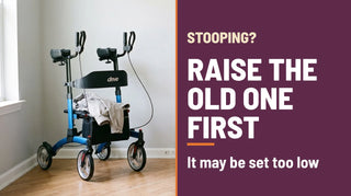 Stooping, raise the old one first: a Drive upright rollator with forearm supports in a home hallway