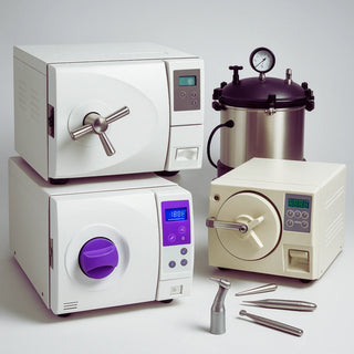 Dental autoclaves and steam sterilizers including tabletop, portable and automatic units for instrument sterilization in dental office
