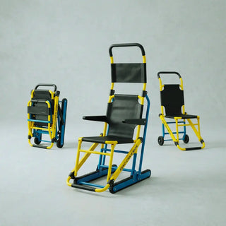 Emergency evacuation chair with track system for safe stair descent in hospitals and healthcare facilities