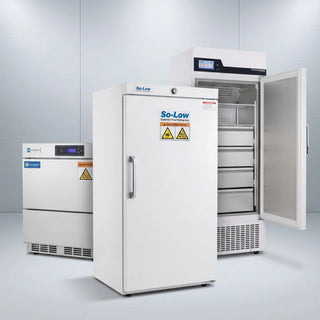 A heavy-duty Class 1 Div 1 explosion-proof refrigerator securely hardwired in a hazardous laboratory environment