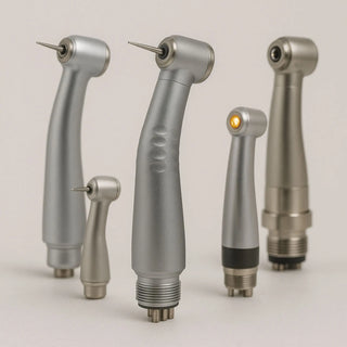 High speed dental handpiece with fiber optic LED light and quick coupler displayed on operatory tray