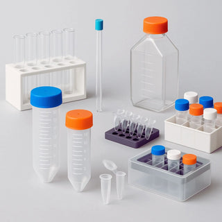 Assorted laboratory tubes including centrifuge tubes, microtubes, PCR tubes, glass test tubes and cryogenic storage tubes