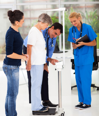 Medical scales that measure the height and weight of babies, elderly and patients