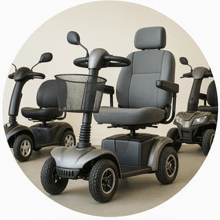 Mobility scooters lineup including folding, 3-wheel, 4-wheel and heavy-duty models for Adults & Seniors