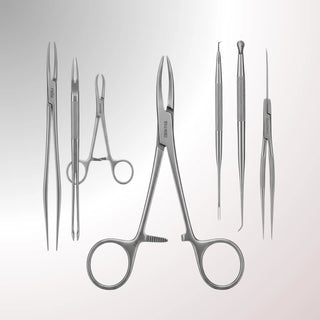 Needle holders (needle drivers)—Mayo-Hegar, Crile-Wood, Olsen-Hegar, Webster, Ryder, Mathieu, Castroviejo;