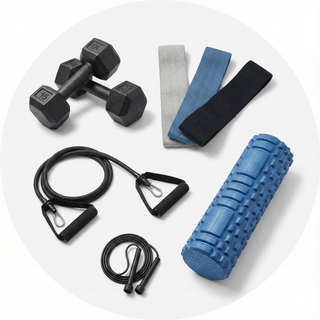 Physical therapy resistance bands, ankle cuff weights, and hand therapy putty for rehabilitation exercises