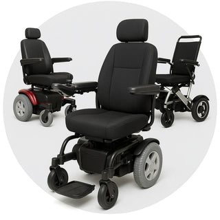 Electric power wheelchairs lineup with folding, full-size and bariatric models