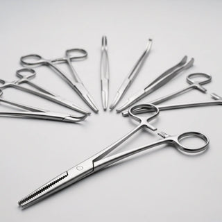 Tissue & dressing (thumb) forceps—Adson, DeBakey, Russian; smooth or toothed tips; assorted lengths for OR/clinic