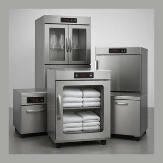 Hospital blanket warmers and warming cabinets—single and dual chamber units for warming blankets, linens and IV/irrigation fluids; countertop and undercounter