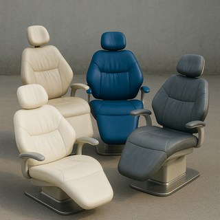 Modern ergonomic dental chair with delivery unit and LED operatory light in clinic operatory