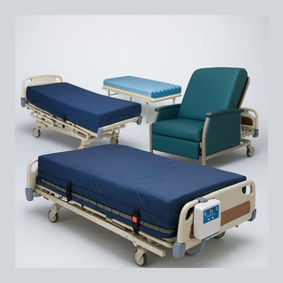 Hospital mattresses and support surfaces—low air loss & alternating pressure systems with pumps, foam/gel overlays, bariatric widths, wipe-clean covers
