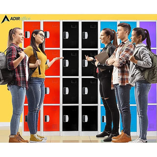 Alpine Industries ADI629-204 students chatting in front of colorful tier lockers