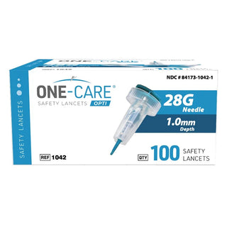 MediVena One-Care Opti Safety Lancets Top Button Activated, from 21G to 30G, 100/BX, 20BX/CS