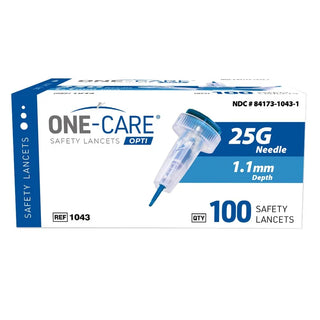 MediVena One-Care Opti Safety Lancets Top Button Activated, from 21G to 30G, 100/BX, 20BX/CS