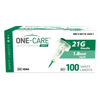 MediVena One-Care Opti Safety Lancets Top Button Activated, from 21G to 30G, 100/BX, 20BX/CS