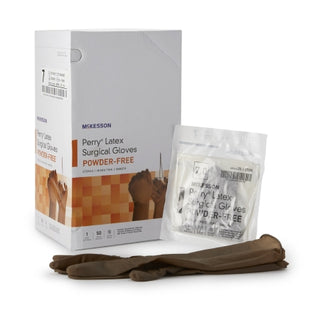 Surgical Glove McKesson Perry® Size 7 Sterile Latex Standard Cuff Length Smooth Brown Not Rated (CS)