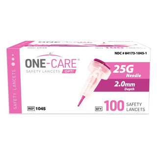 MediVena One-Care Opti Safety Lancets Top Button Activated, from 21G to 30G, 100/BX, 20BX/CS