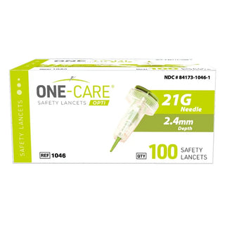 MediVena One-Care Opti Safety Lancets Top Button Activated, from 21G to 30G, 100/BX, 20BX/CS