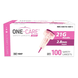 MediVena One-Care Opti Safety Lancets Top Button Activated, from 21G to 30G, 100/BX, 20BX/CS