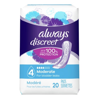 Bladder Control Pad Always® Discreet Moderate Absorbency RapidDry™ Core (CS)