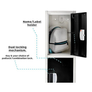 Alpine Industries ADI629-204 open compartment with backpack and callouts for label holder and lock