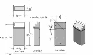 Frost 303 Series wall mounted commercial waste receptacles available in white epoxy, matte black, and brushed stainless steel finishes with bag holder or galvanized liner options.