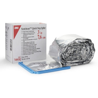 3M™ Scotchcast™ 983390_CS Padded Splint Roll Quick Step Double Sided packaging with splint and tools on a white background