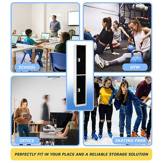 Alpine Industries ADI629-202 black double tier locker shown with school, gym, office and skating rink scenes