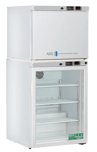 ABS ABT-HC-RFC7A 23.75" Upright Refrigerator/Freezer with glass door and ABS logo on a white background