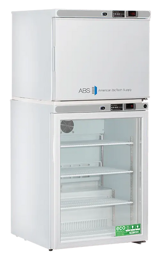 ABS ABT-HC-RFC7 23.625" Upright Refrigerator/Freezer with glass door and ABS logo on a white background