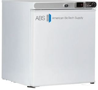 ABS ABT-HC-UCFS-0104-LH 17.25" Premier Countertop Refrigerator with ABS American BioTech Supply logo on a white background