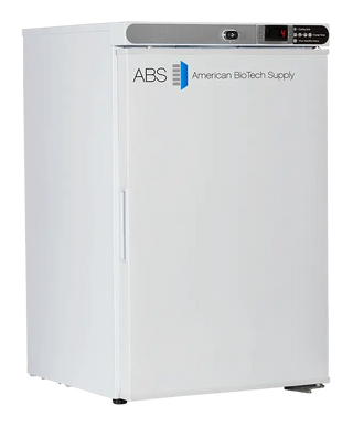 ABS ABT-HC-UCFS-0204 17.75" Premier Undercounter Refrigerator with 'American BioTech Supply' logo on a white background