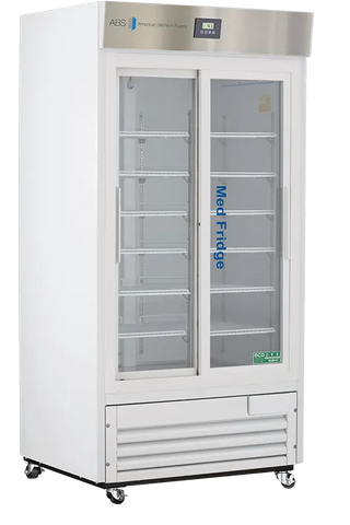 ABS PH-ABT-HC-33G 39.625" Upright Pharmacy Refrigerator with glass doors on a white background