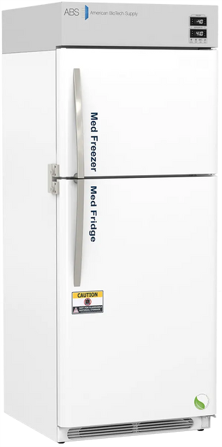 ABS PH-ABT-HC-RFC-16A Premier Pharmacy Refrigerator/Freezer with text on the door, featuring ABS brand logo.