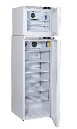 ABS PH-ABT-HC-RFC12A-CAD 23.75" Upright pharmacy/Vaccine Refrigerator/Freezer with open doors on a white background