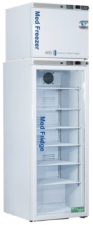 ABS PH-ABT-HC-RFC12GA-CAD 23.75" Premier Pharmacy/Vaccine Upright Refrigerator/Freezer with glass door labeled 'Med Freezer' on a white background