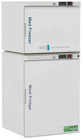 ABS PH-ABT-HC-RFC7SA 23.75" Upright Pharmacy Refrigerator/Freezer with 'Med Freezer' and 'Med Fridge' labels on a white background.