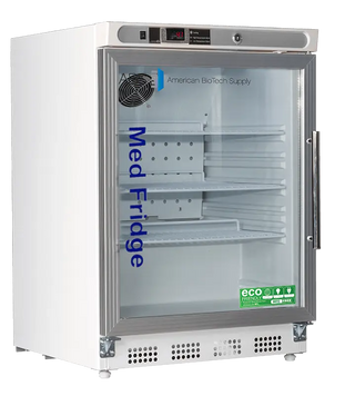 ABS PH-ABT-HC-UCBI-0404G-LH 23.75" Undercounter Pharmacy Refrigerator with glass door on a white background