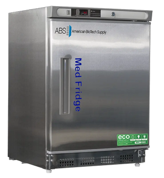 ABS PH-ABT-HC-UCBI-0404SS 23.75" Undercounter Pharmacy/Vaccine Built-In Refrigerator with 'ABS American BioTech Supply' branding on a white background